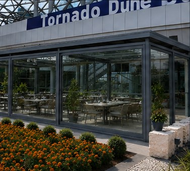 Operable glazed restaurant enclosure